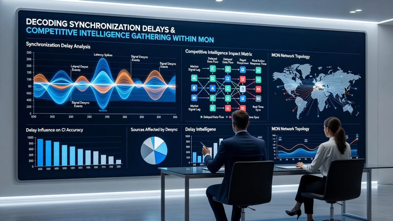 Flowchart showing how delayed competitor data propagates through intelligence workflows and affects strategic decision timelines